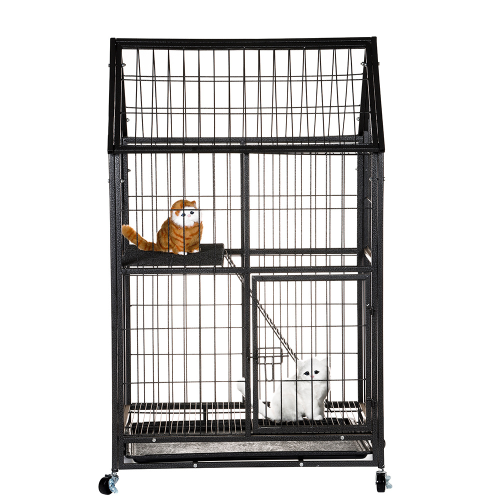 Portable 2-Layer Iron Wire Cat Cage Trap Transport Cage  For Cats Outside Travel Outdoor