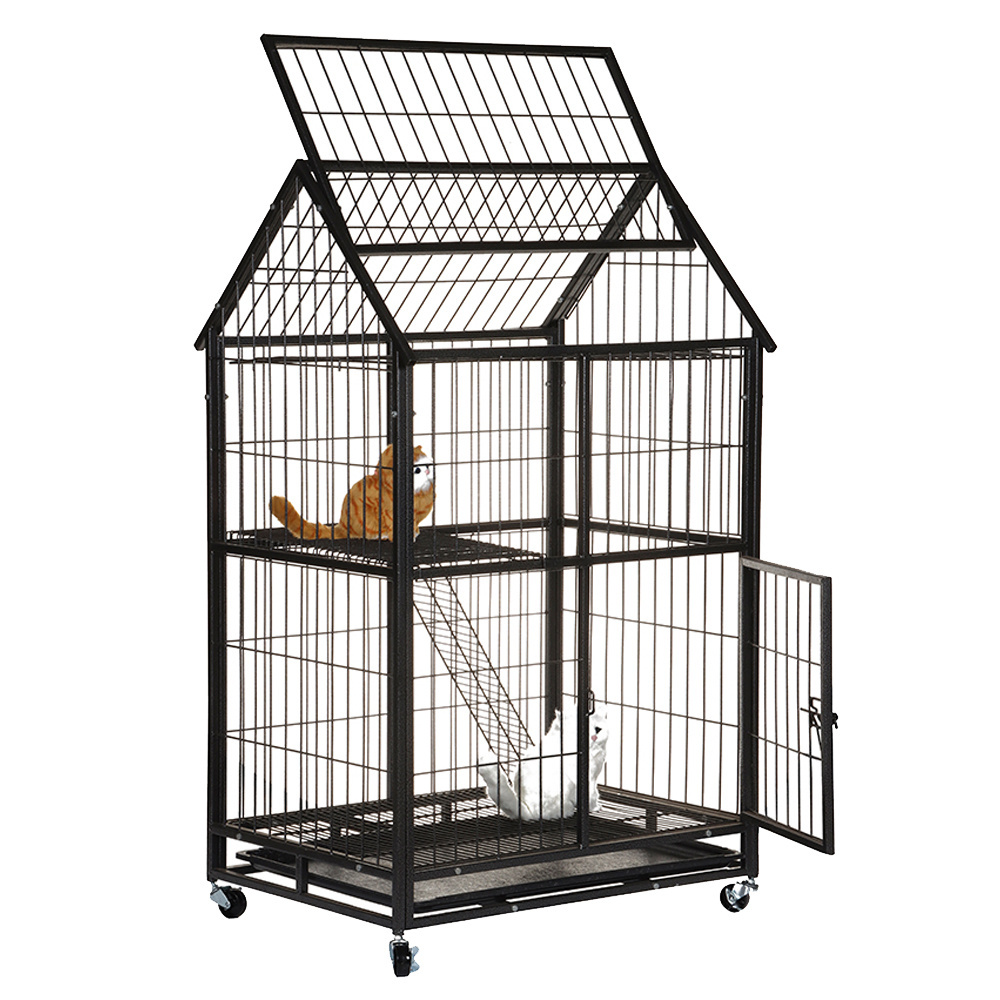 Portable 2-Layer Iron Wire Cat Cage Trap Transport Cage  For Cats Outside Travel Outdoor