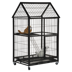 Portable 2-Layer Iron Wire Cat Cage Trap Transport Cage  For Cats Outside Travel Outdoor