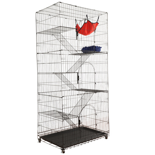 Cat Cage Playpen Crate Large Kennel Enclosure Metal Pet Cat Kitten Ferret Animal House Home With Caster, Tray &Hammock