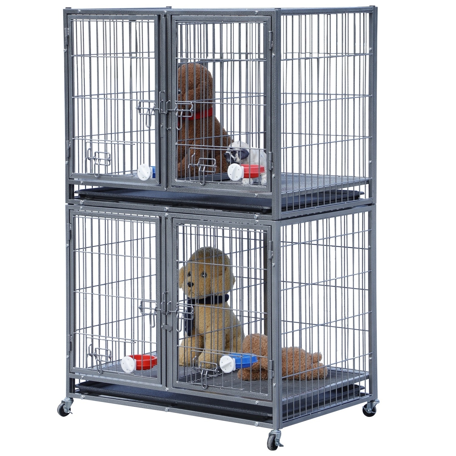 Stackable Dog Kennel Foldable Portable Metal Heavy Duty Crate Cage With Double Doors 37