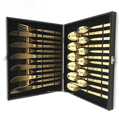 High End Silverware Knife Spoon Fork Set 18/10 Stainless Steel 24pcs Cutlery Set Gold Flatware Set