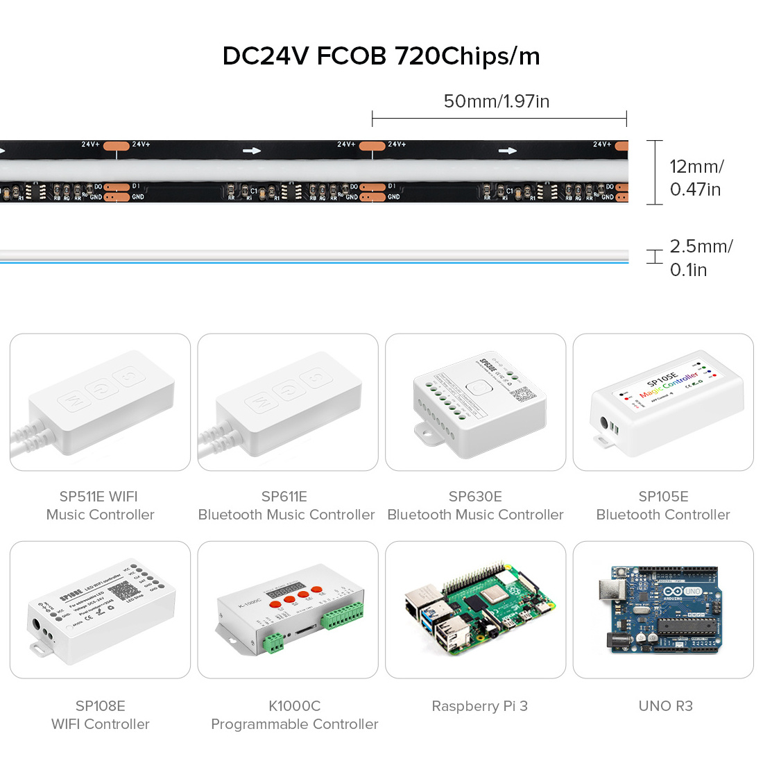 BTF-Lighting FCOB SPI RGB IC LED Light WS2811 Addressable 720 LEDs Black PCB Dream Color Flexible COB Digital Led Pixel Strip