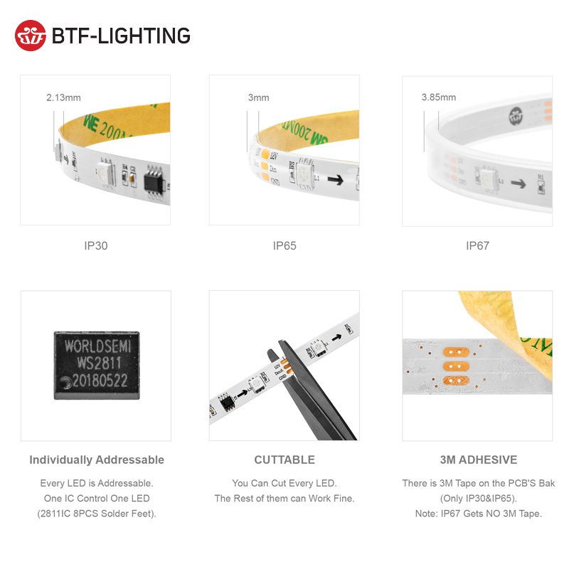 Factory Price 12V WS2811 5m 30 48 60 96 144 Leds Per Meter Addressable Programmable Digital RGB Pixel Led Strip