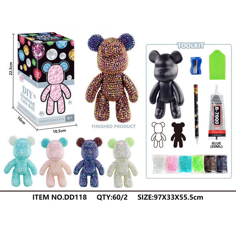 COOLEVE Factory Custom Full Resin Drill Beginner Mosaic Diamond Paintings Kit Free Shipping Violent Bear Point Diamond Doll Set