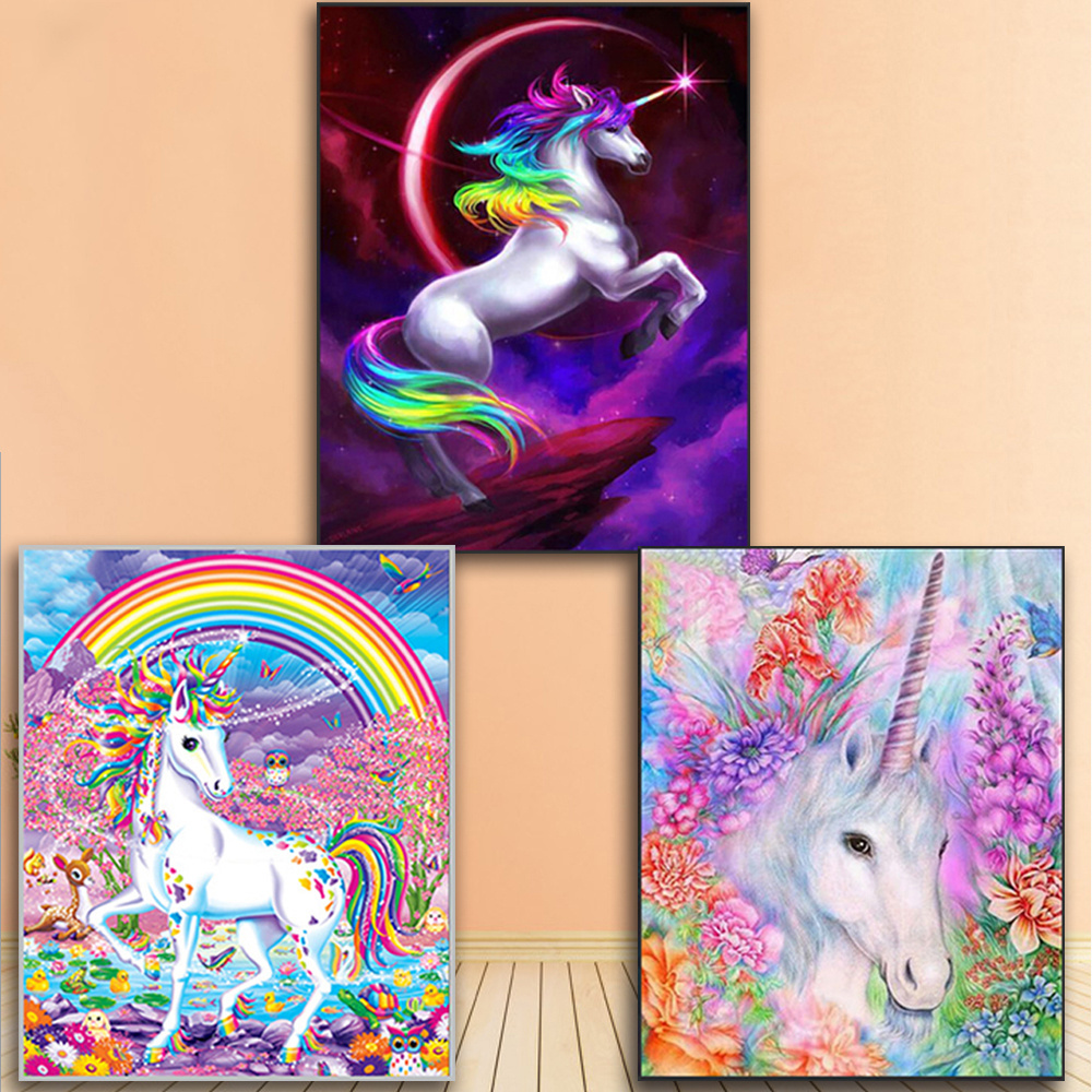 Cartoon Unicorn Painting By Number DIY Framed Gift For Kids Unique Framed Wall Art Craft Living Room Decor