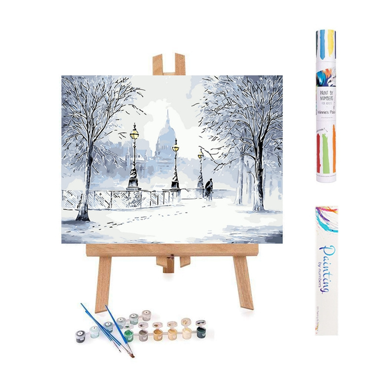 Dropshipping Modern Wall Art 20x16 Inches Blue Couple In The Snow Paint By Number Canvas Painting