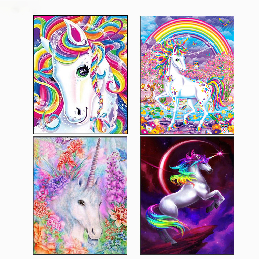 Cartoon Unicorn Painting By Number DIY Framed Gift For Kids Unique Framed Wall Art Craft Living Room Decor