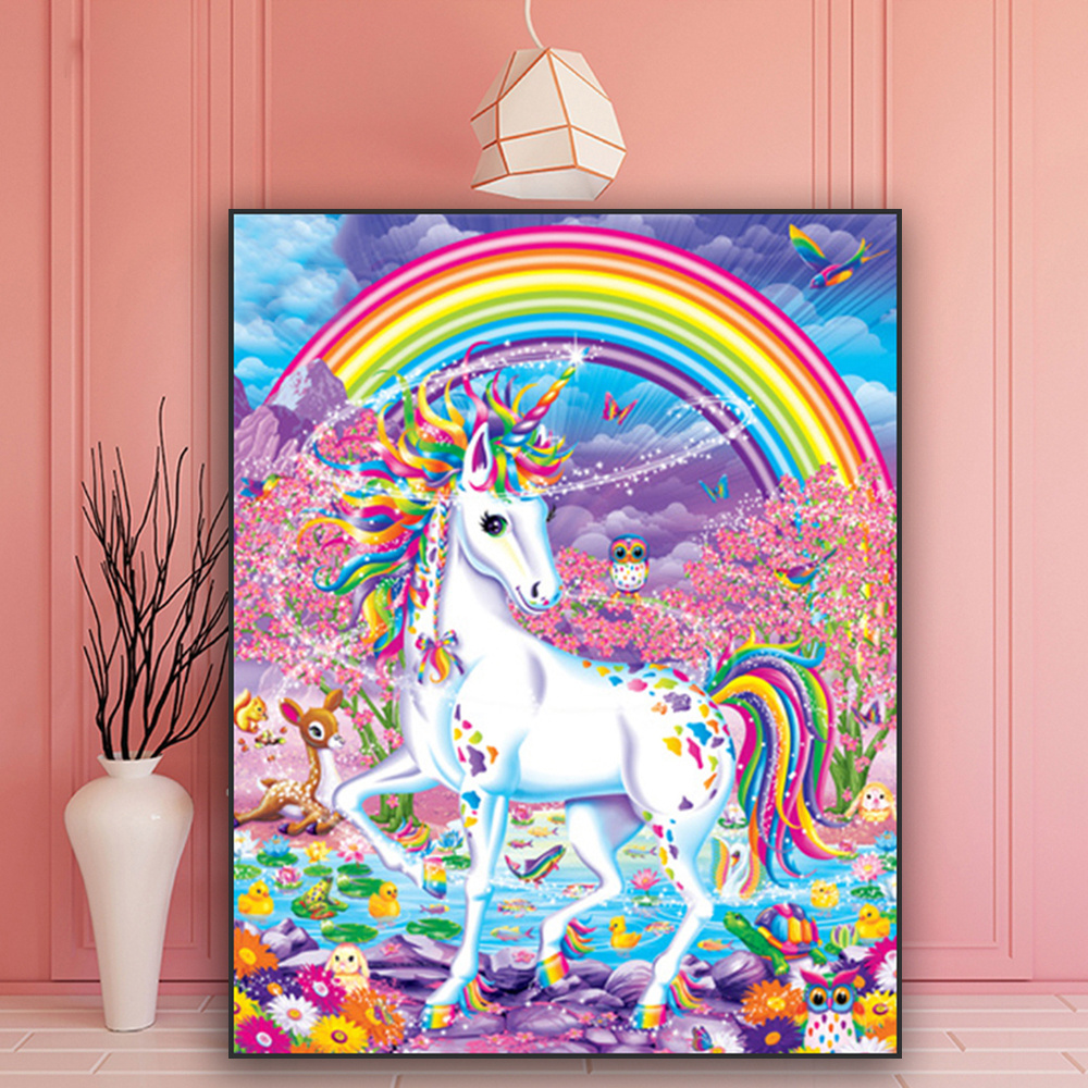 Cartoon Unicorn Painting By Number DIY Framed Gift For Kids Unique Framed Wall Art Craft Living Room Decor