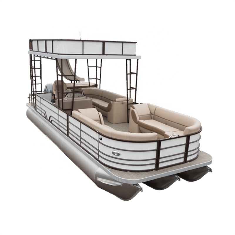 Large Luxury High Speed Water Sports Boat 30ft  Double Decker Yacht High Quality Aluminium Pontoon Boat with Slide