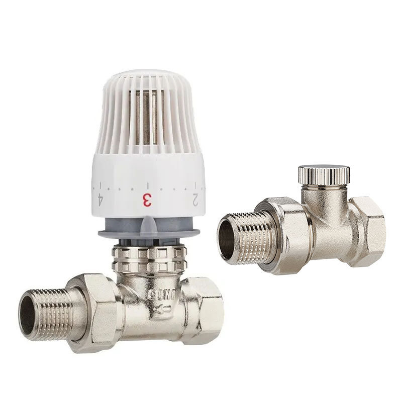 Nickel Plated Finishing Straight style Thermostatic Mixing Valve Radiator Heater Valve set