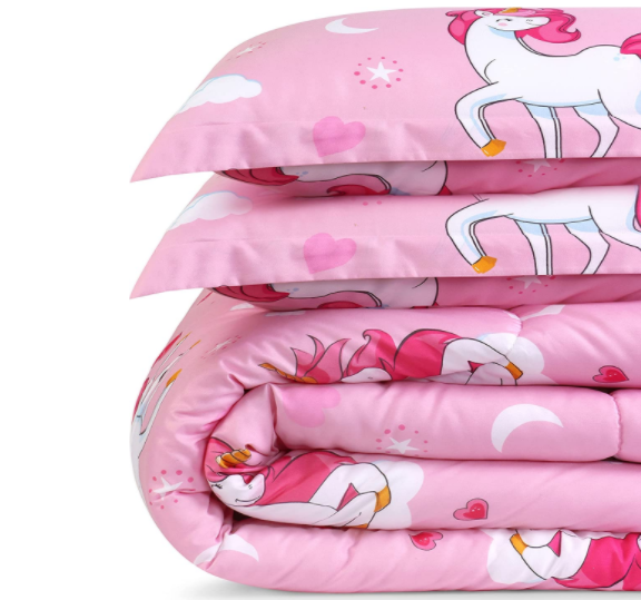 100% polyester brushed Microfiber baby kid  unicorn design print 3 pieces Comforter  Bedding Set with  two pillowcases