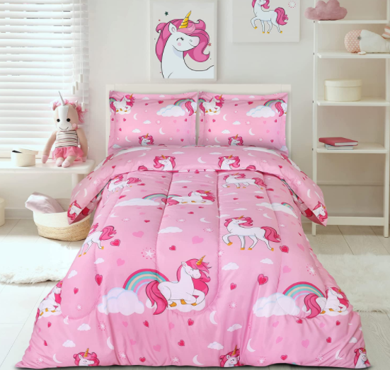 100% polyester brushed Microfiber baby kid  unicorn design print 3 pieces Comforter  Bedding Set with  two pillowcases