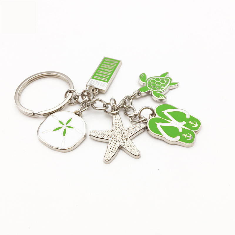 OEM Small Flip Flop Turtle Keychain Personalized Starfish Beach Souvenir Keychain Charms Sea Turtle Keychain