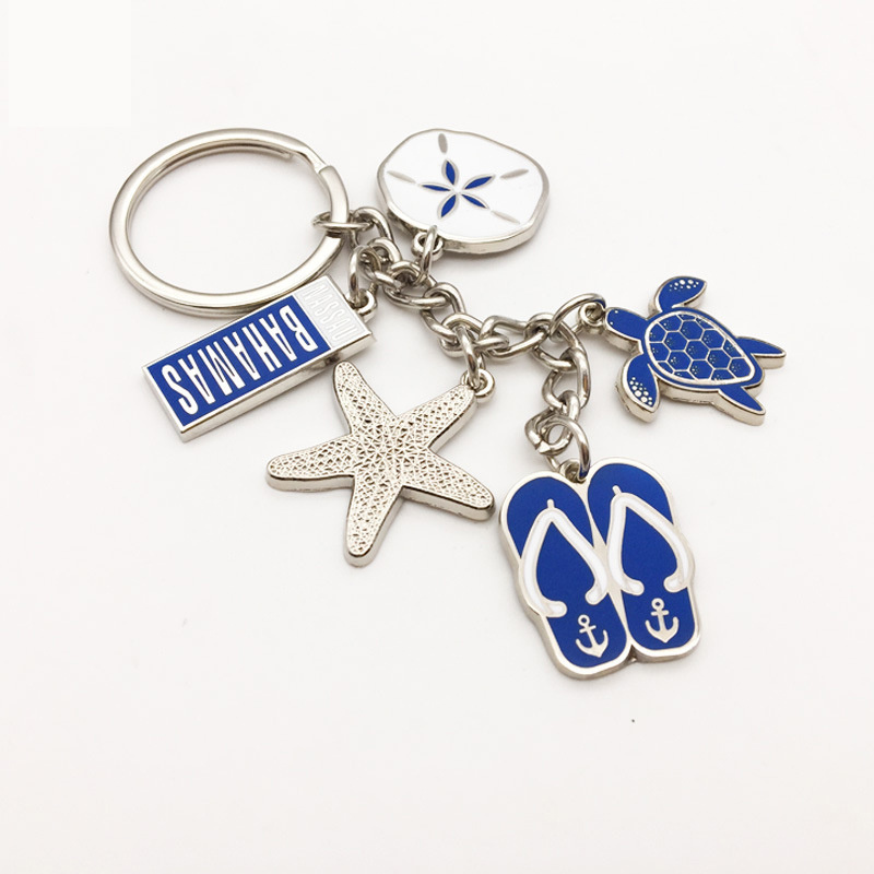 OEM Small Flip Flop Turtle Keychain Personalized Starfish Beach Souvenir Keychain Charms Sea Turtle Keychain