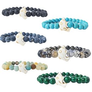 New Style Green Turquoise Dolphin Bracelet Volcanic Stone White Turquoise Natural Stone Elastic Beaded Bracelets