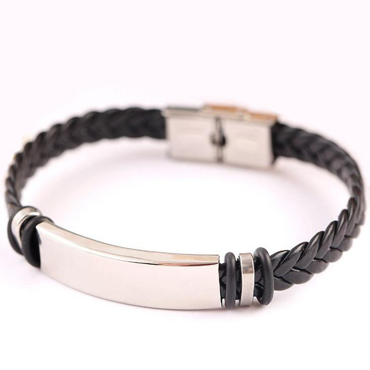 leather woven rope titanium steel bracelet men can process lettering custom stainless steel clasps for leather bracelet