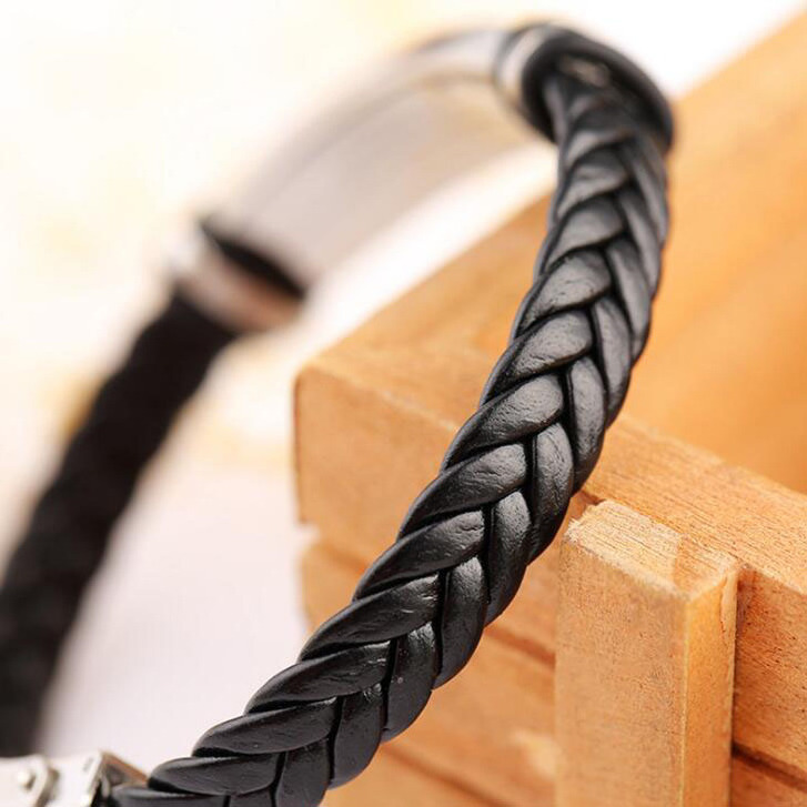 leather woven rope titanium steel bracelet men can process lettering custom stainless steel clasps for leather bracelet