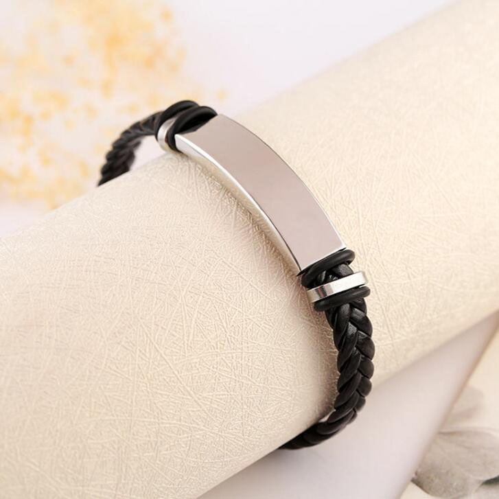 leather woven rope titanium steel bracelet men can process lettering custom stainless steel clasps for leather bracelet