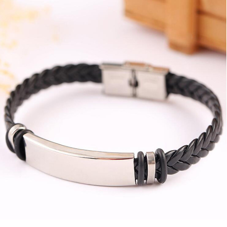 leather woven rope titanium steel bracelet men can process lettering custom stainless steel clasps for leather bracelet