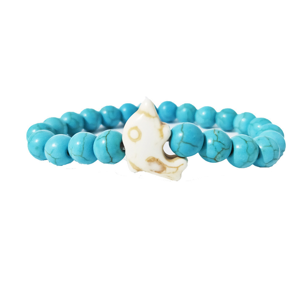 New Style Green Turquoise Dolphin Bracelet Volcanic Stone White Turquoise Natural Stone Elastic Beaded Bracelets