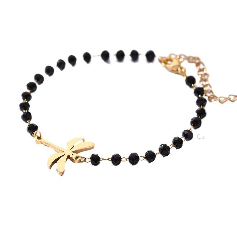 Stainless Steel Bracelet Lucky Dragonfly Black Crystal Bracelet Crystal Metal Charm Accessories Bracelet