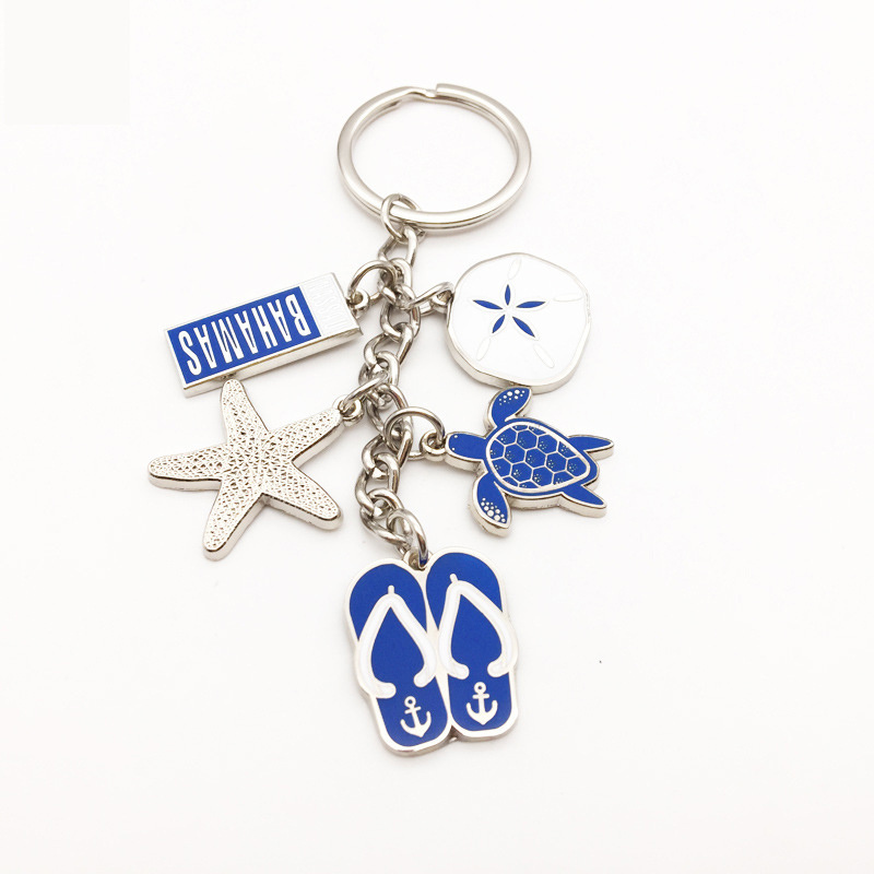 OEM Small Flip Flop Turtle Keychain Personalized Starfish Beach Souvenir Keychain Charms Sea Turtle Keychain