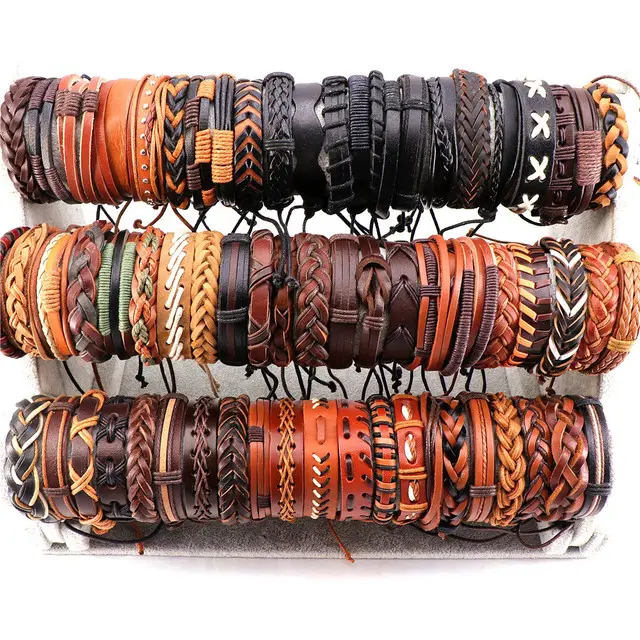 Wholesale Men Vintage Leather Bangle Handmade Cuff Bracelets Jewelry Gift Party Bracelets for men Custom acceptable