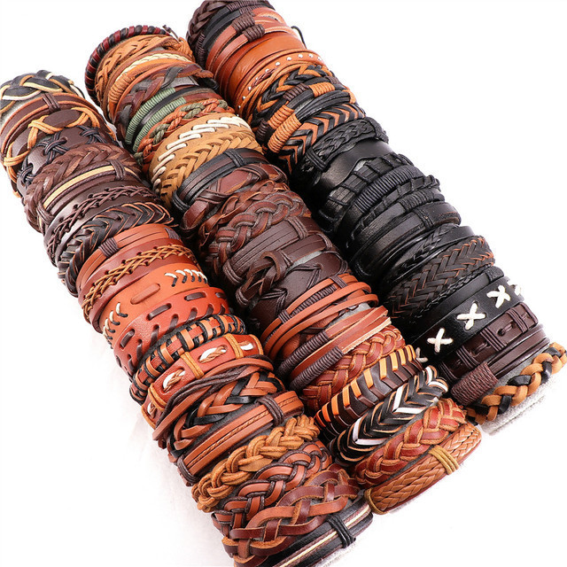 Wholesale Men Vintage Leather Bangle Handmade Cuff Bracelets Jewelry Gift Party Bracelets for men Custom acceptable