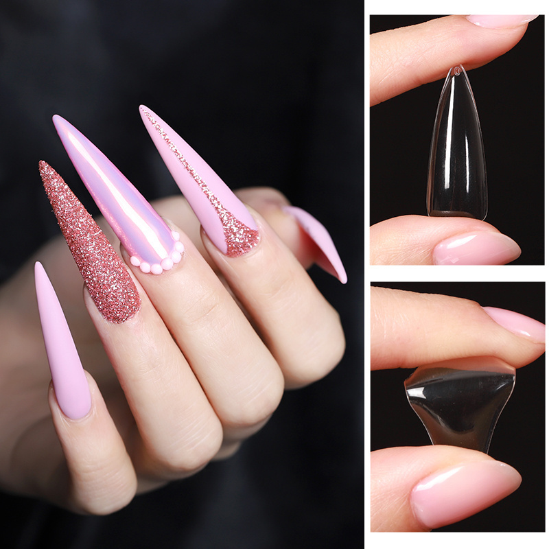 Nail supplies long coffin nails PMMA acrylic press on false finger nails 330tips/box with glue design high quality