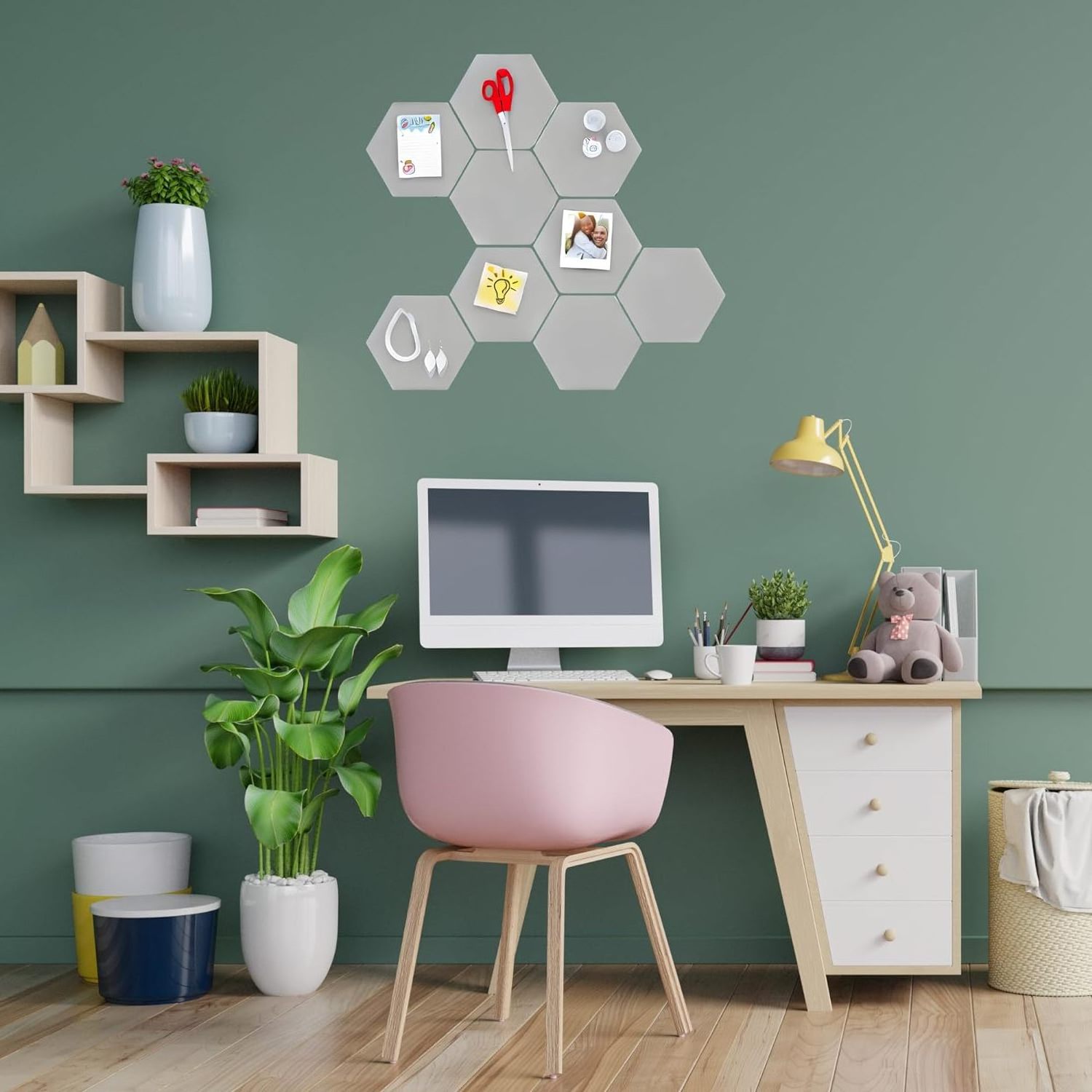 15Pack Rubber Hexagon Bulletin Board Tiles Versatile Peel Stick Self Adhesive Foam Pin Board Acoustic Dampening Wall Decor