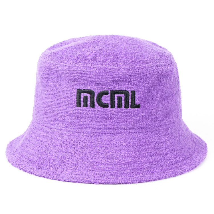 Trend Women Bucket Hat Custom Embroidery Bucket Hat Purple Terry Towelling Bucket Hat With Flower