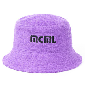 Trend Women Bucket Hat Custom Embroidery Bucket Hat Purple Terry Towelling Bucket Hat With Flower