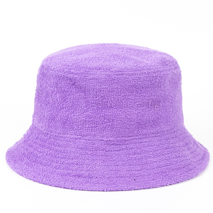 Trend Women Bucket Hat Custom Embroidery Bucket Hat Purple Terry Towelling Bucket Hat With Flower