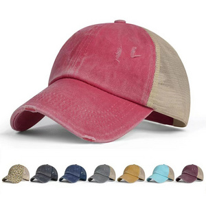 Wholesale Multi-colored Custom Vintage 6 Panel Cap Blank Mesh Back Hats Outdoor Distressed Trucker Hat