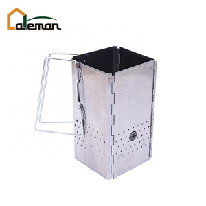 Folding Stainless Steel Chimney Charcoal Starter, Portable Compact BBQ Bead Starter Coal Lighter Ignition Barrel Square Type OEM