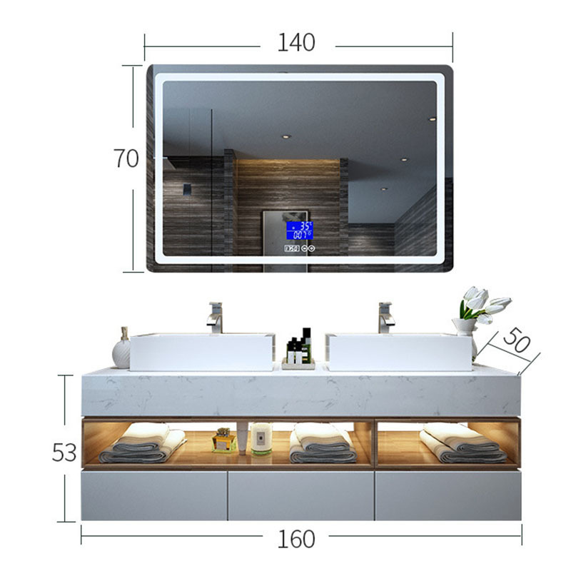 Hotel project Marble double basin bathroom vanity mirror with Touch sensitive screens led smart mirror stone vanity