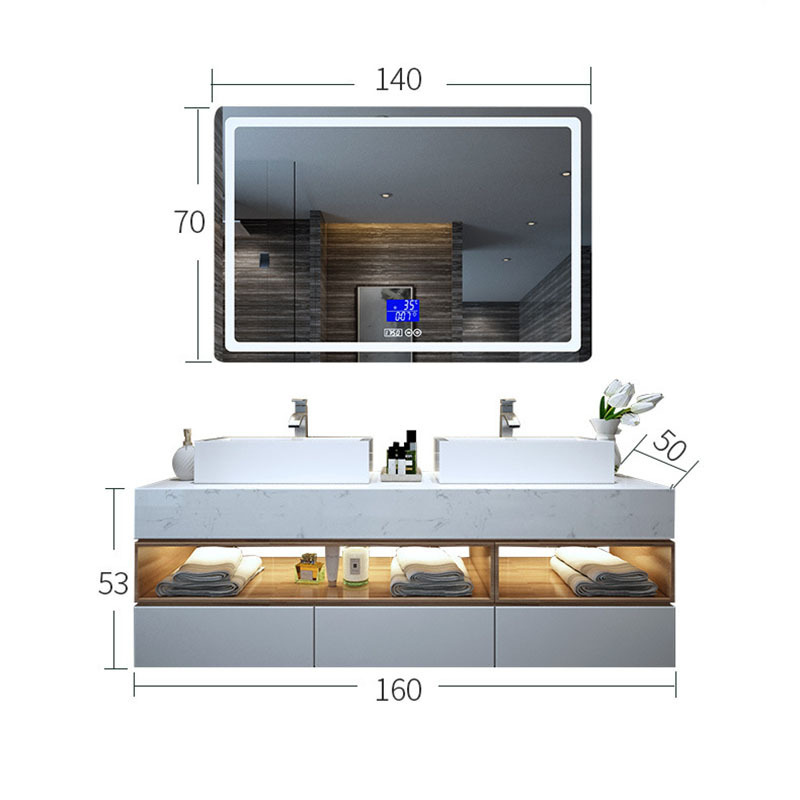 Hotel project Marble double basin bathroom vanity mirror with Touch sensitive screens led smart mirror stone vanity