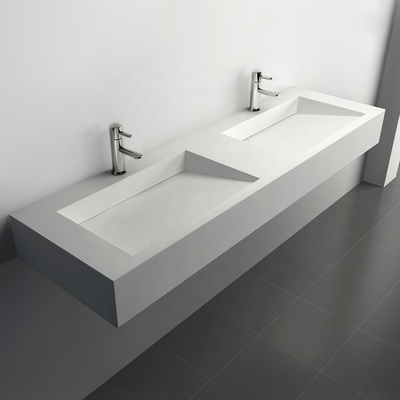 Custom made Wall hang solid surface wash basin double  resin sink for bathroom wc wash basin