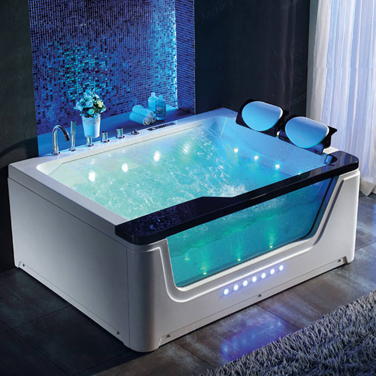 Whirlpool Massage Bath SPA Acrylic big Bathtub hotel LED jet Massage 2 person sided skirt bath outdoor hot tub