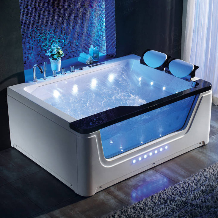 Whirlpool Massage Bath SPA Acrylic big Bathtub hotel LED jet Massage 2 person sided skirt bath outdoor hot tub