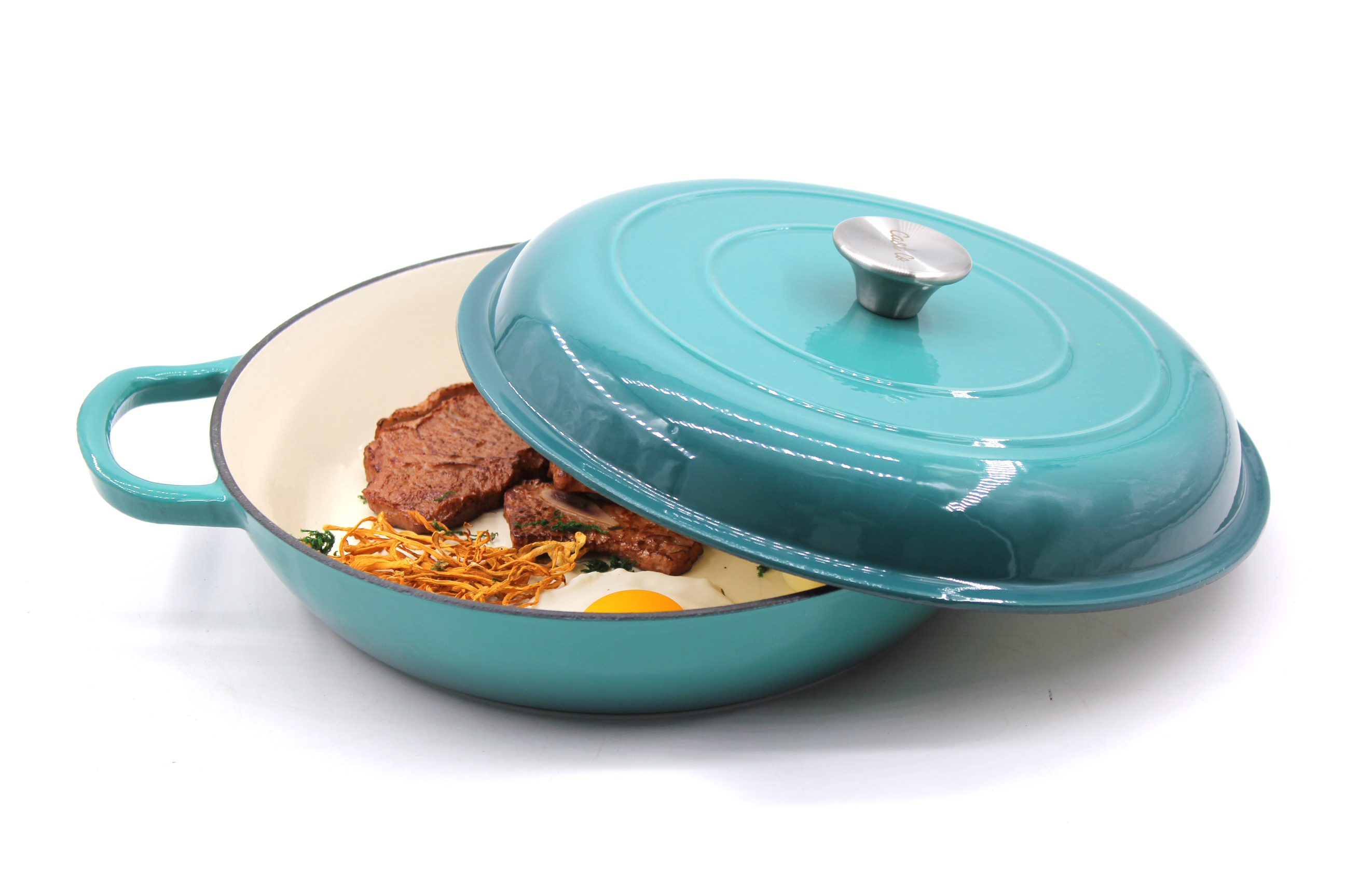 Enameled Cast Iron Shallow Casserole stewing Pot with lid