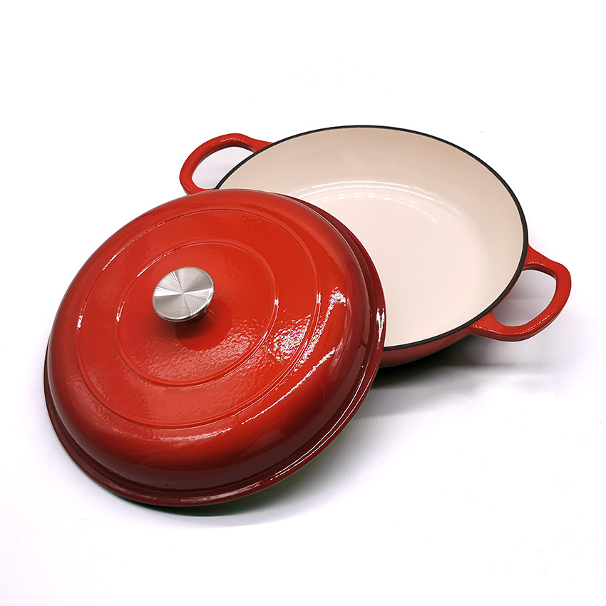 Enameled Cast Iron Shallow Casserole stewing Pot with lid