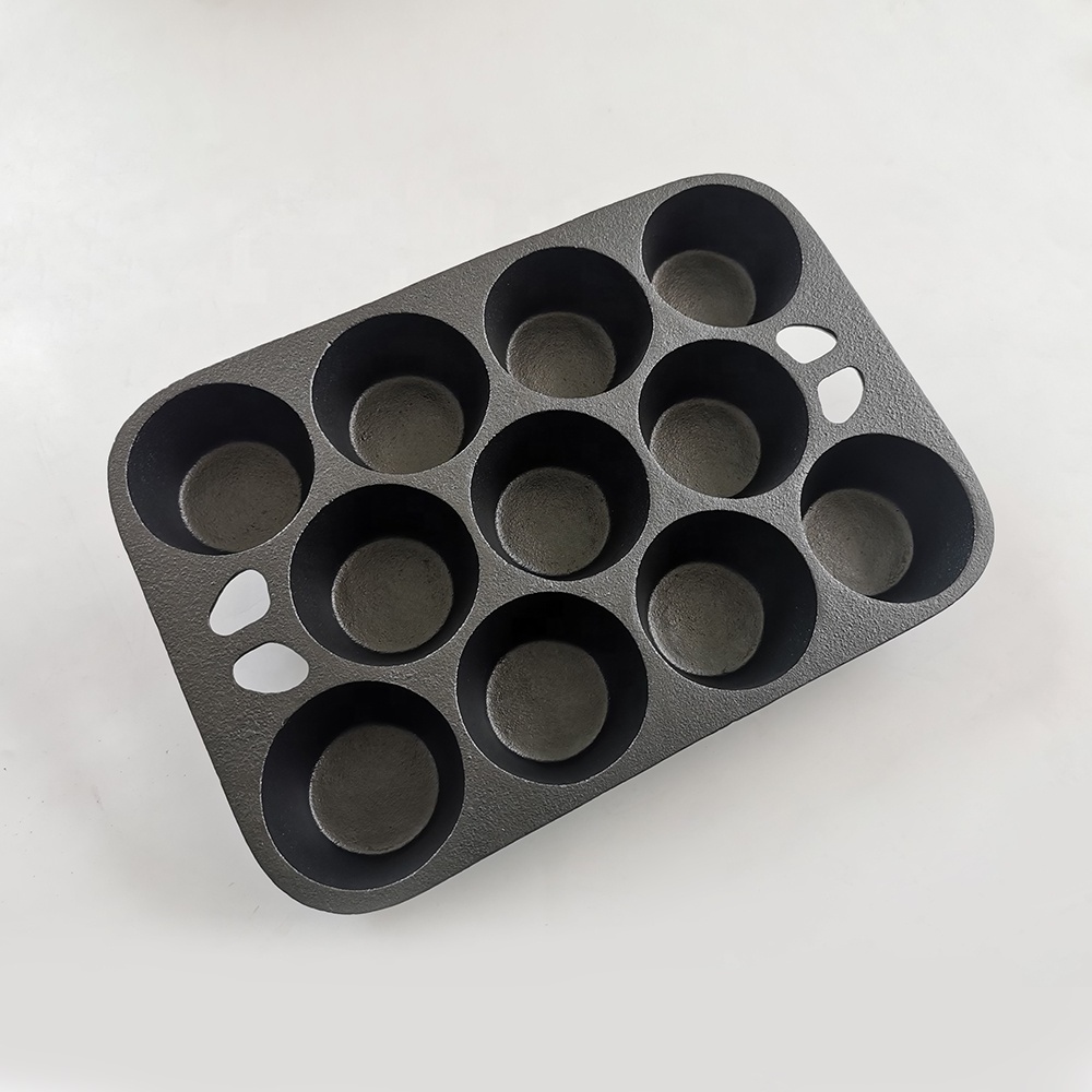 Preseasoned Nonstick Cupcake Rectangle Baking Pan 11 cup Cast Iron Muffin Pan