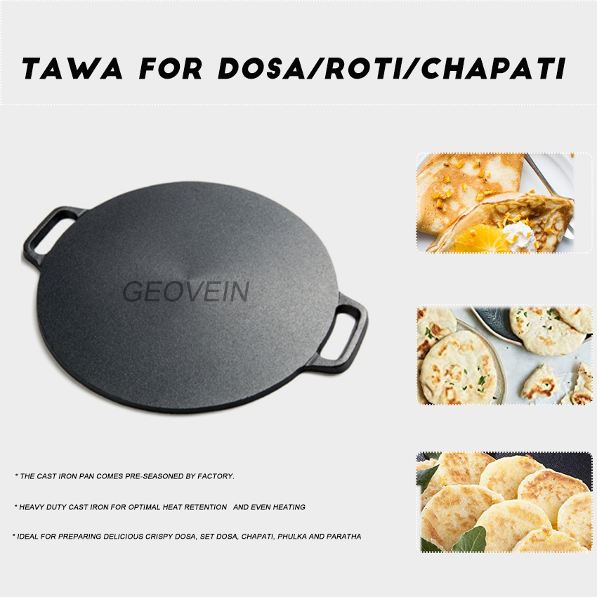 15 Inch Black Cast Iron Pizza Dosa, Roti Tawa,Crepe Pan For Cooking on Gas, Induction and Electric Cooktops