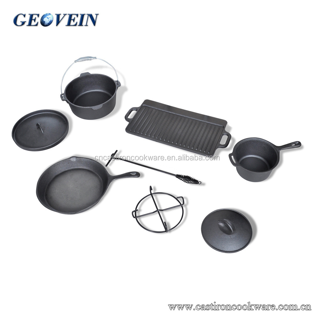 Hot selling Cooking sets 7 pieces cast iron cookware set camping cast iron cookware