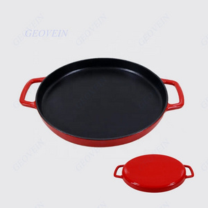 Cast Iron Flat Baking Pie Pan Pizza Plate Pre-seasoned Pizza Tray Fry Pan Cast Iron Skillets Baking Tray Non Stick Frying Pan