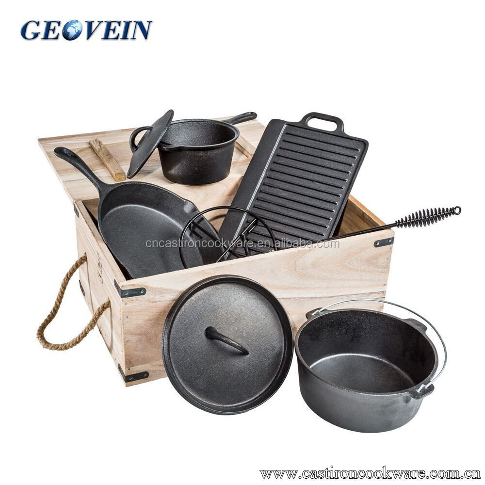 Hot selling Cooking sets 7 pieces cast iron cookware set camping cast iron cookware