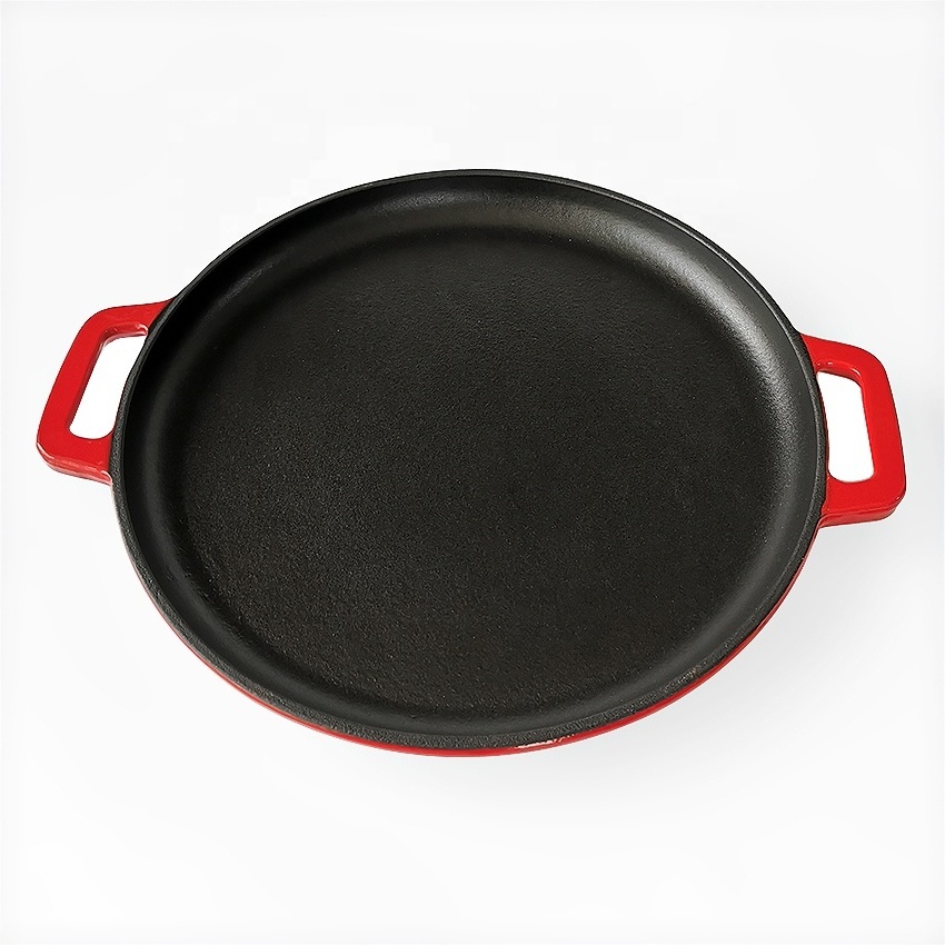 Cast Iron Flat Baking Pie Pan Pizza Plate Pre-seasoned Pizza Tray Fry Pan Cast Iron Skillets Baking Tray Non Stick Frying Pan