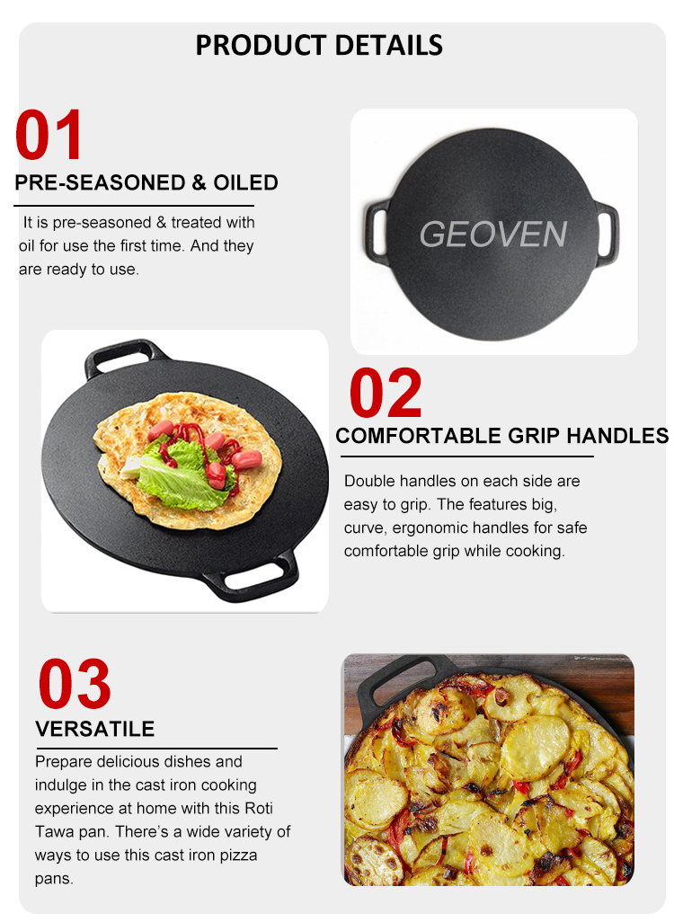 15 Inch Black Cast Iron Pizza Dosa, Roti Tawa,Crepe Pan For Cooking on Gas, Induction and Electric Cooktops